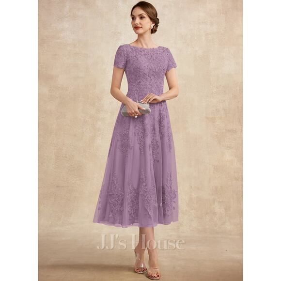 NWT JJ's House A-line Tea-Length Tulle Lace Mother Bride Dress Wisteria Size 18W - Picture 1 of 7
